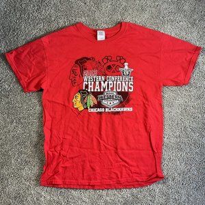 Gildin Mens Shirt NHL Blackhawks 2013 Champions Hockey Red Tee Tshirt Sz Large